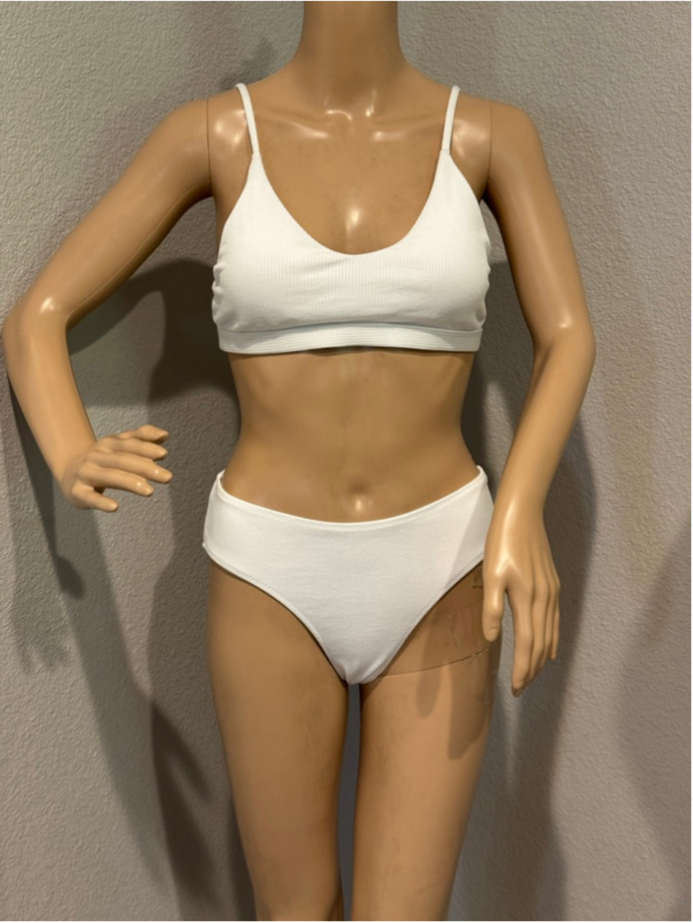 Women's Unbranded White Ribbed Bikini Swimsuit Set S